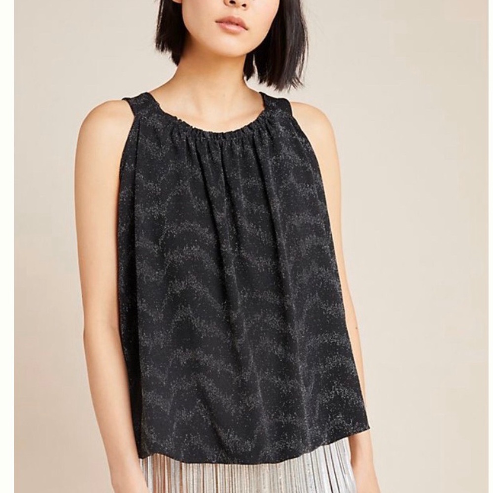 NWT Anthropologie Carly Black Shimmer Top Large